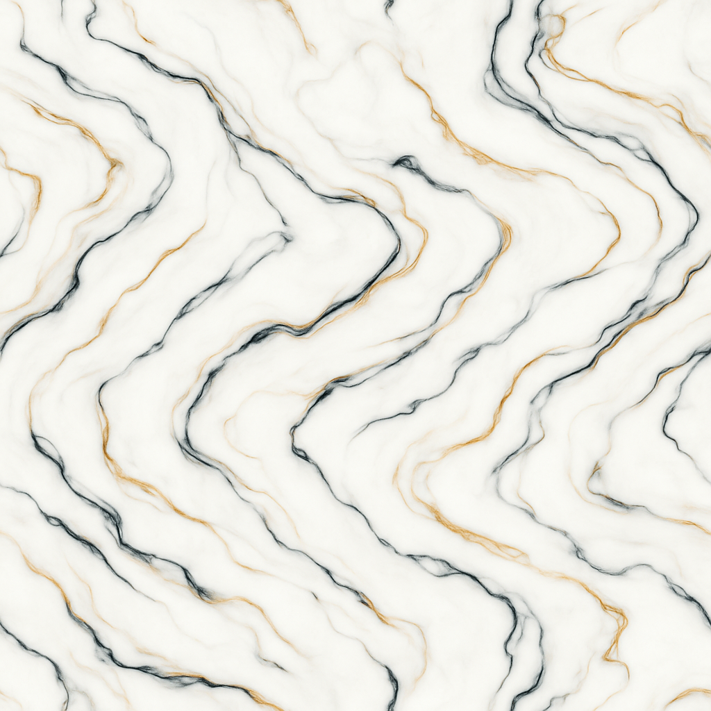 Modern marble wallpaper with white and gray diagonal wavy lines and gold accents.