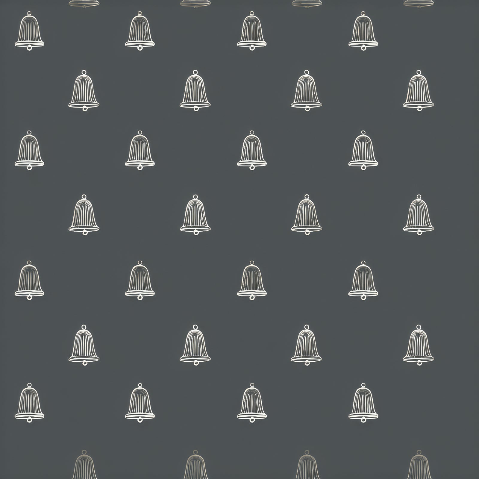 Harborsong Bells Wallpaper with a pattern of minimalist white bells against a dark gray background.