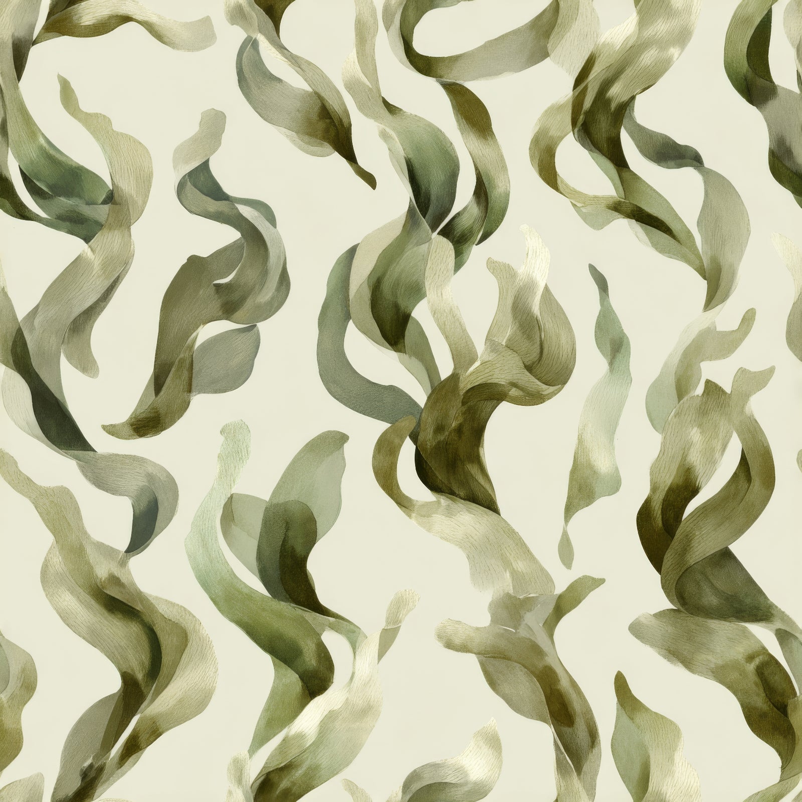 Lyria Tidescape Wallpaper in flowing shades of green with abstract, organic patterns.