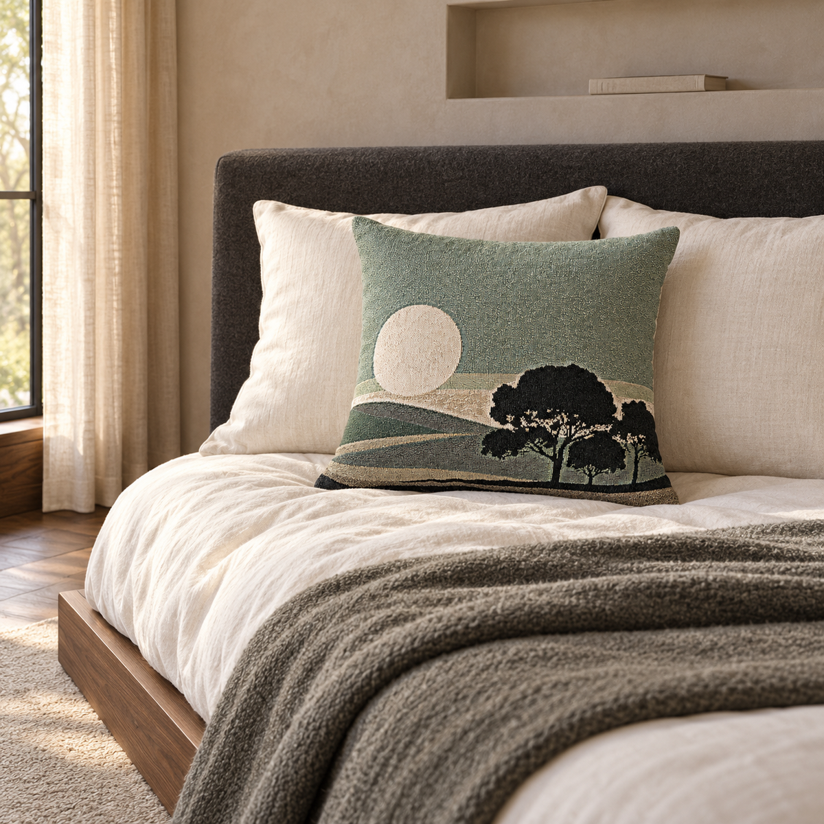 Quiet Horizon Woven Throw Pillow