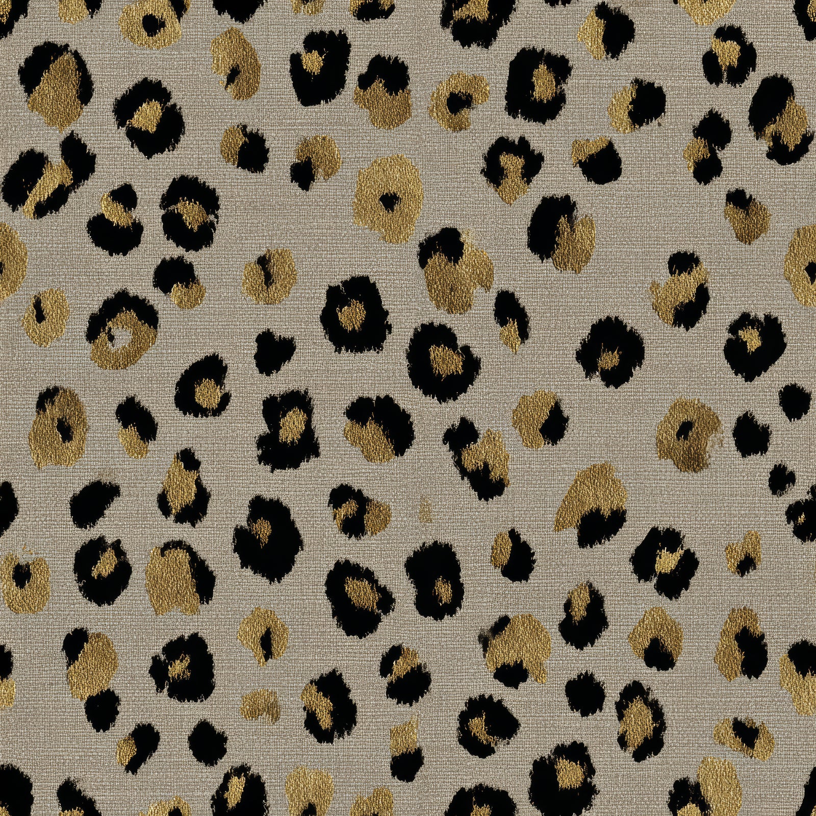 Rexford Dotline Wallpaper with gold and black leopard print design.