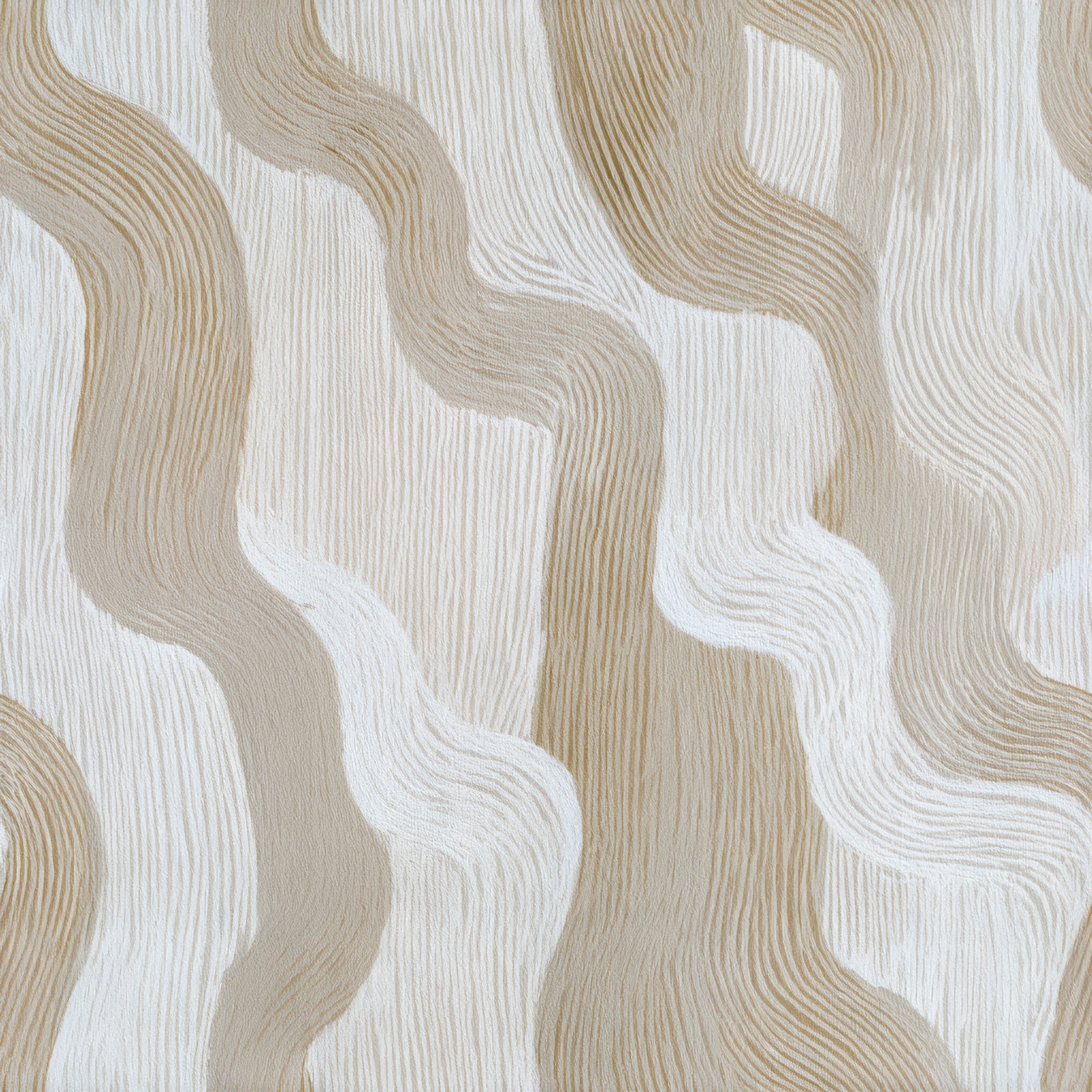 Beige woven wallpaper by Wovenshore featuring an abstract wavy pattern and textured finish.