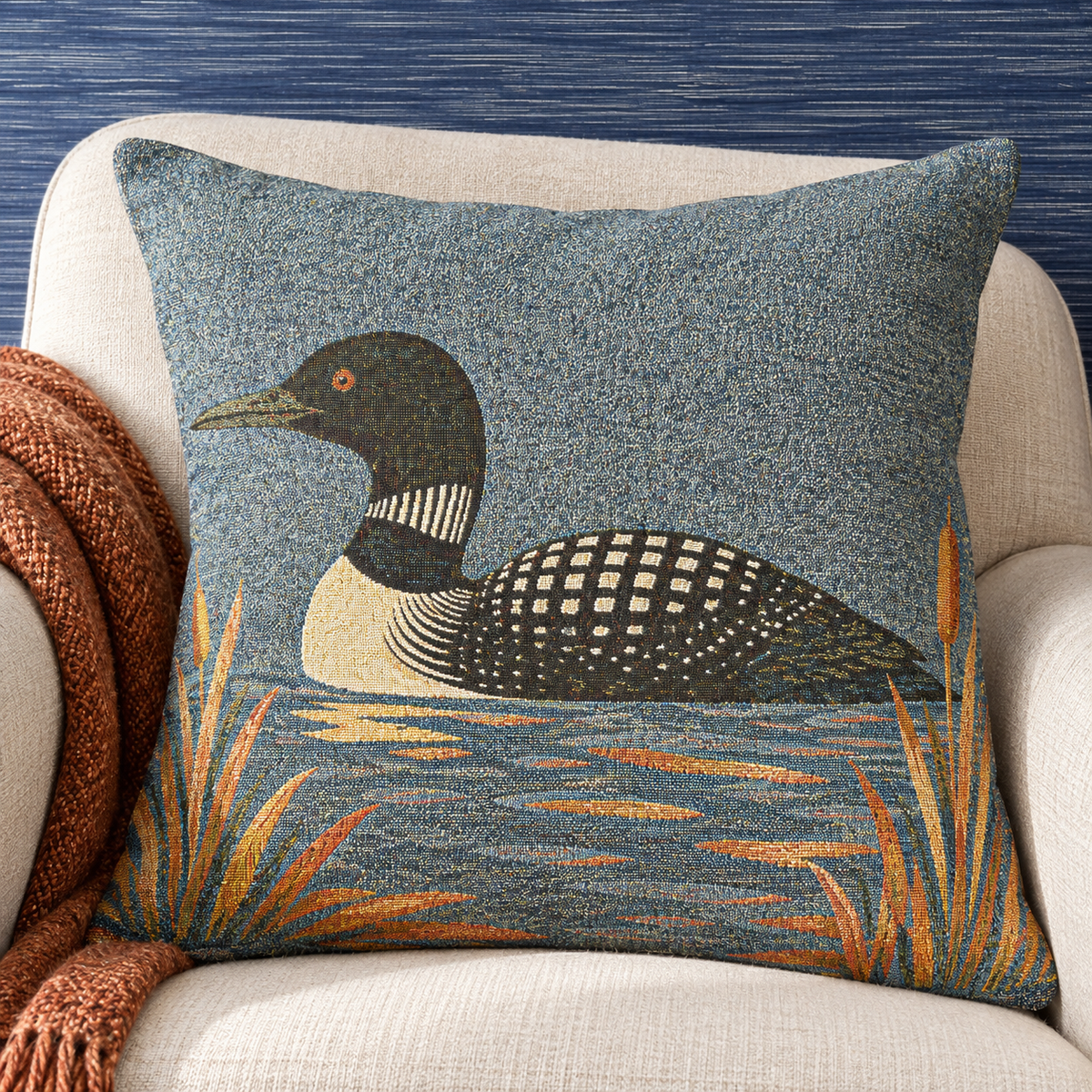 Stillwater Loon Woven Throw Pillow