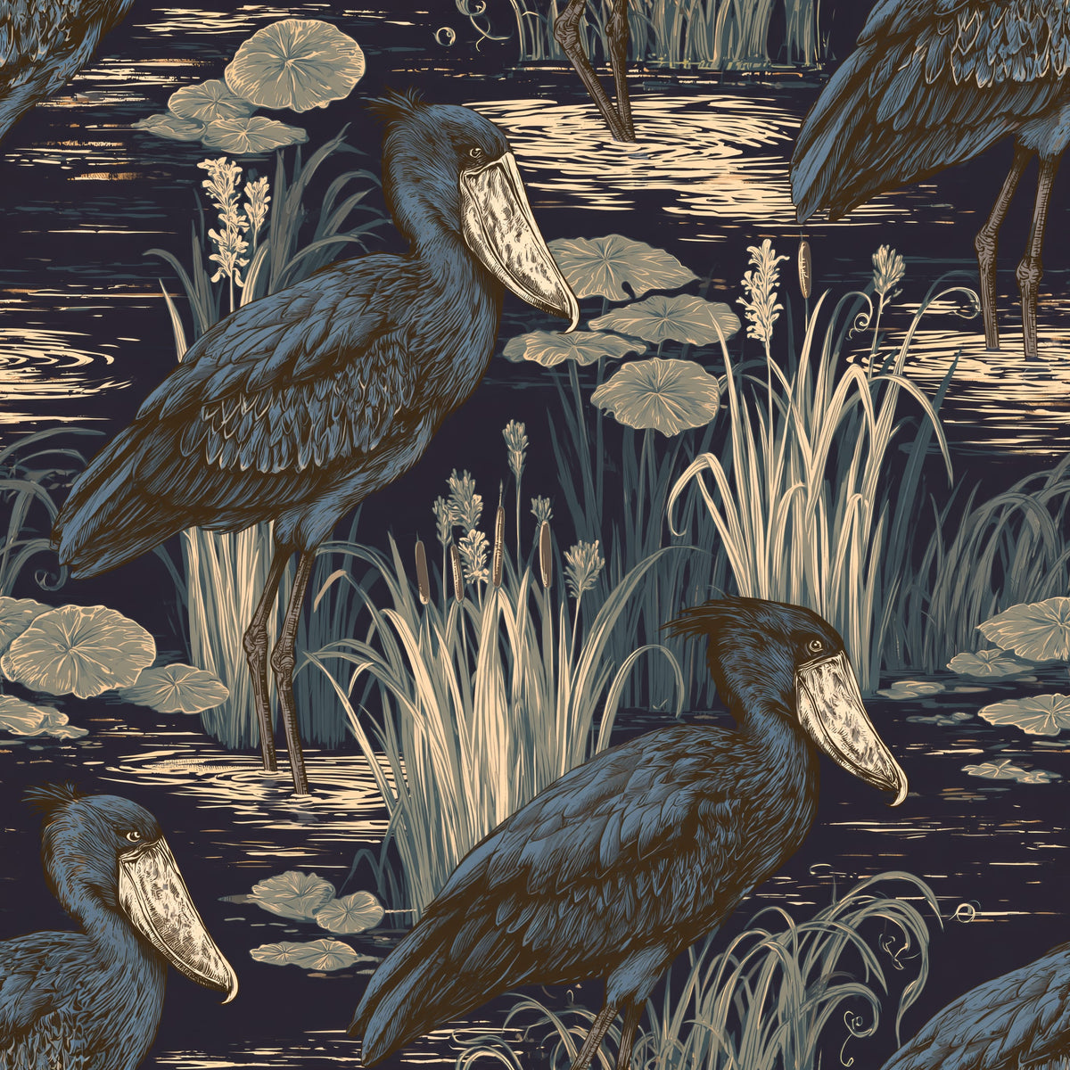 Shoebill Shallows — wallpaper pattern