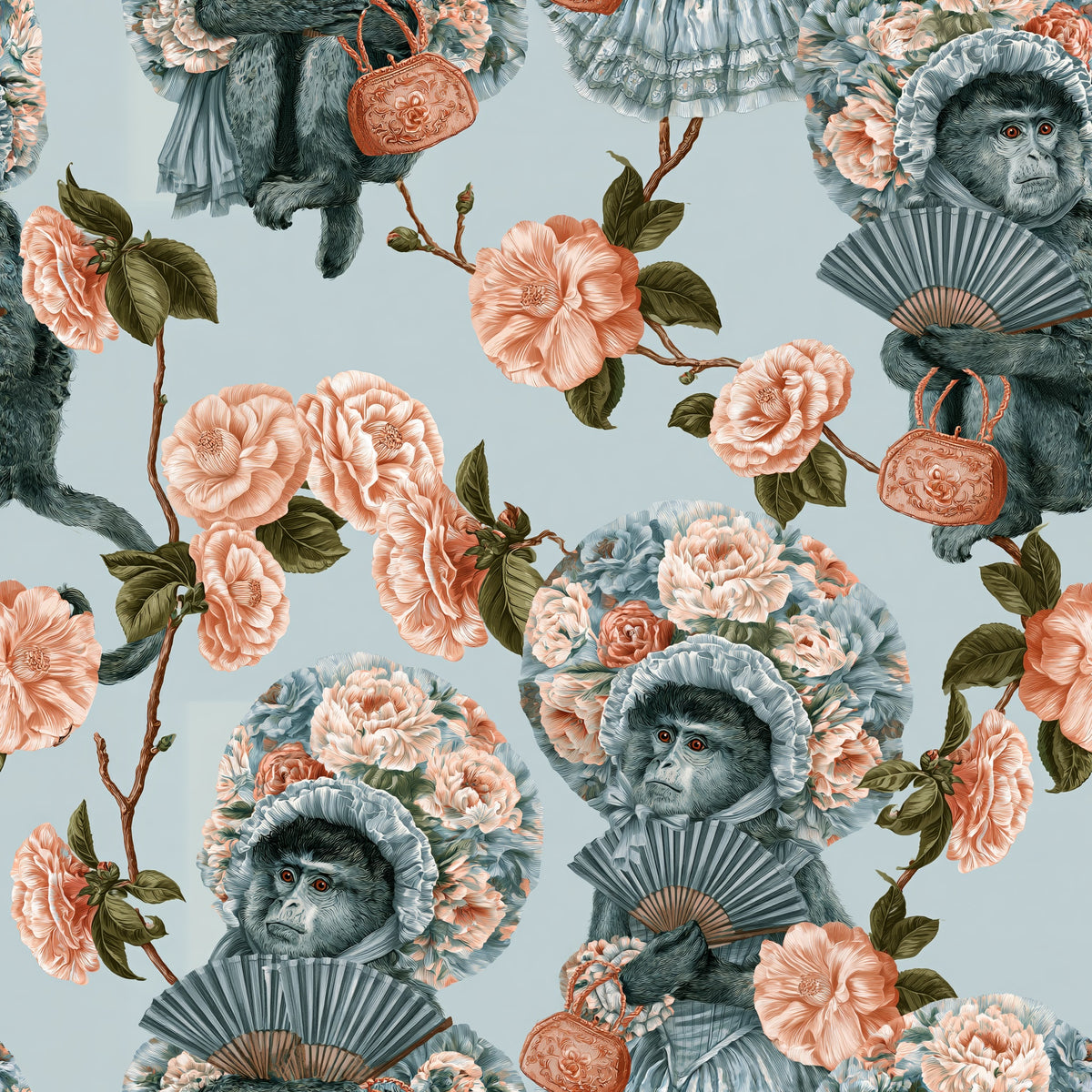 Macaque Promenade — wallpaper pattern