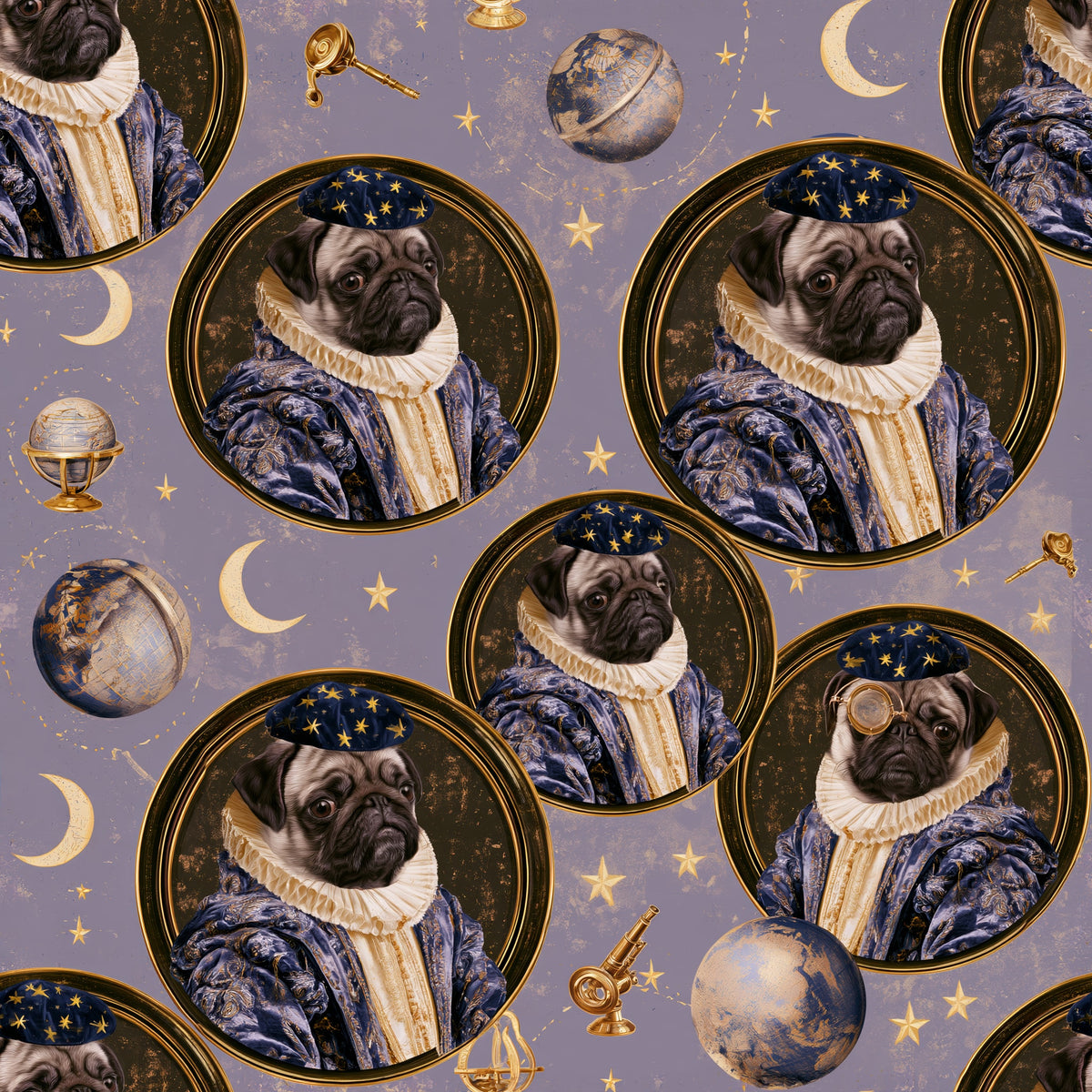 Pug in Orbit — wallpaper pattern