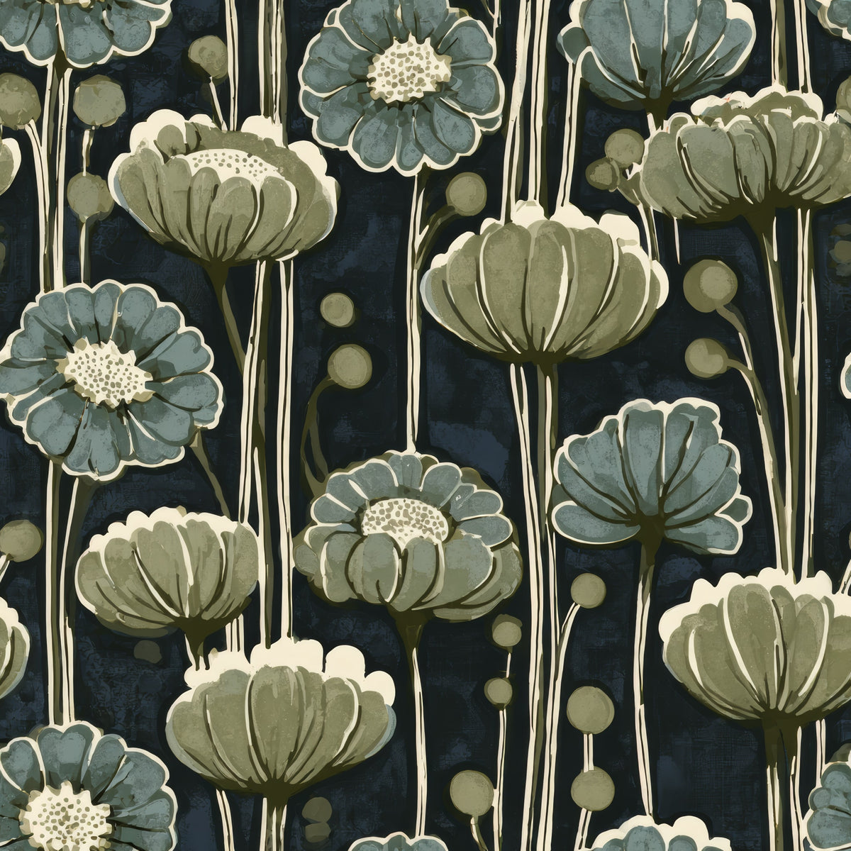 Tall Stems in Navy — wallpaper pattern