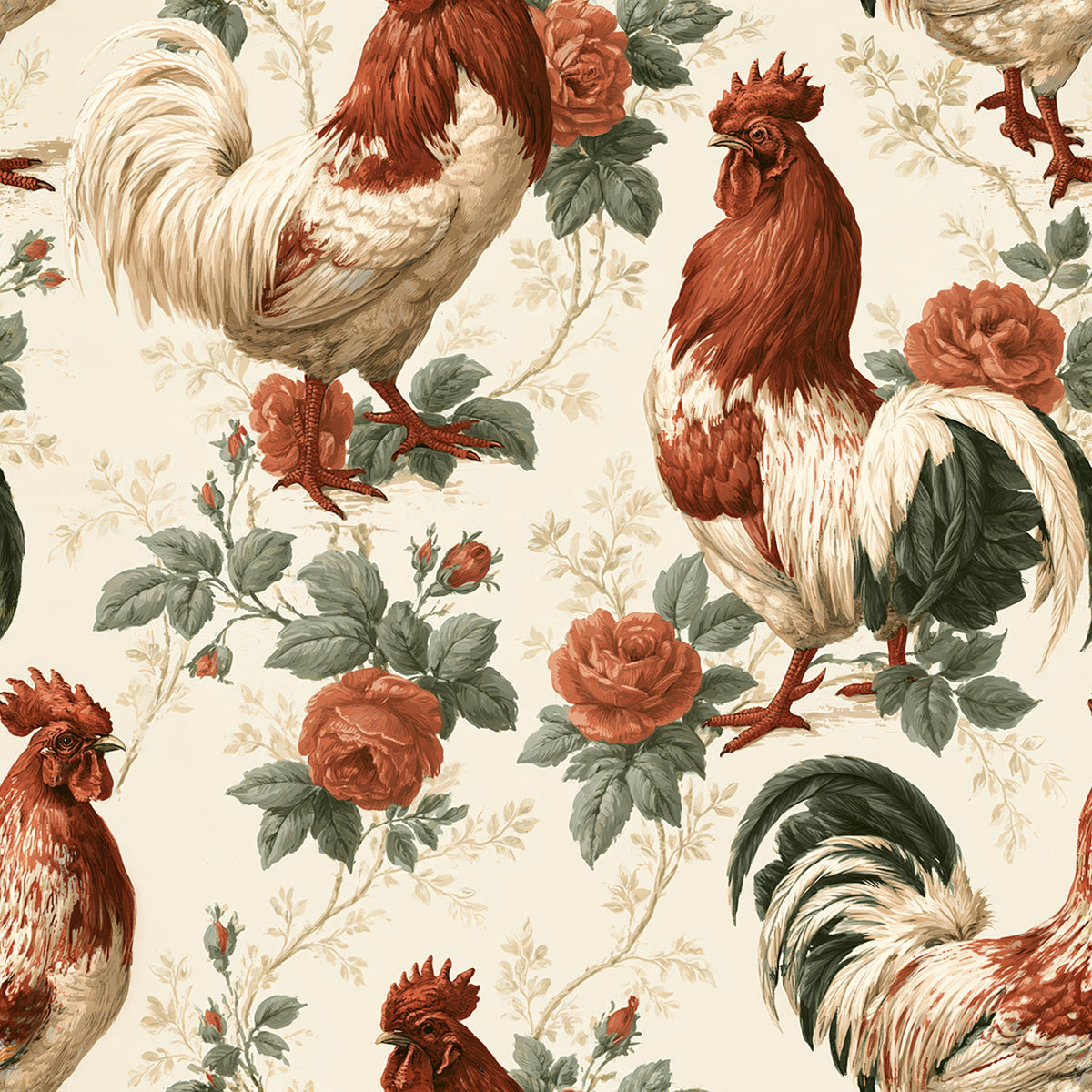Rooster Rosarium — wallpaper pattern
