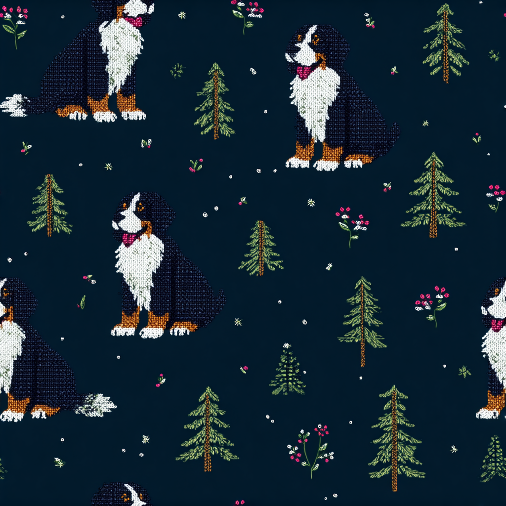 Alpine Stitch Wallpaper with dog and tree pattern.