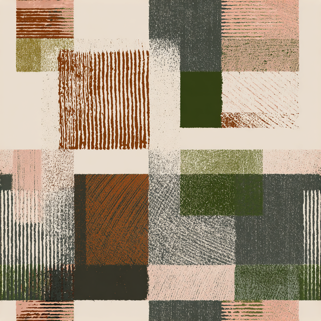 Abstract pattern wallpaper with blocks of brown, olive, and pink colors.
