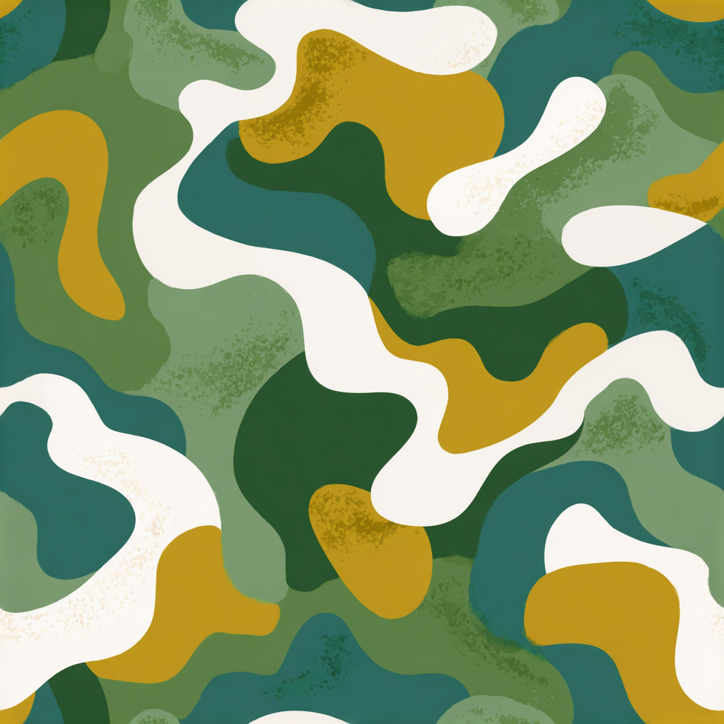 Camouflage pattern wallpaper with green, yellow, and white abstract shapes.