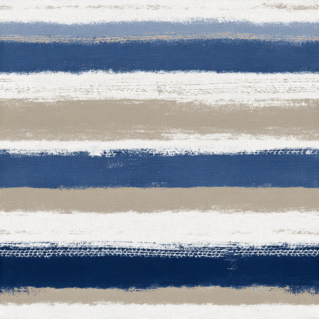 Striped Nautica Rustica wallpaper featuring alternating blue, beige, and white textured bands.