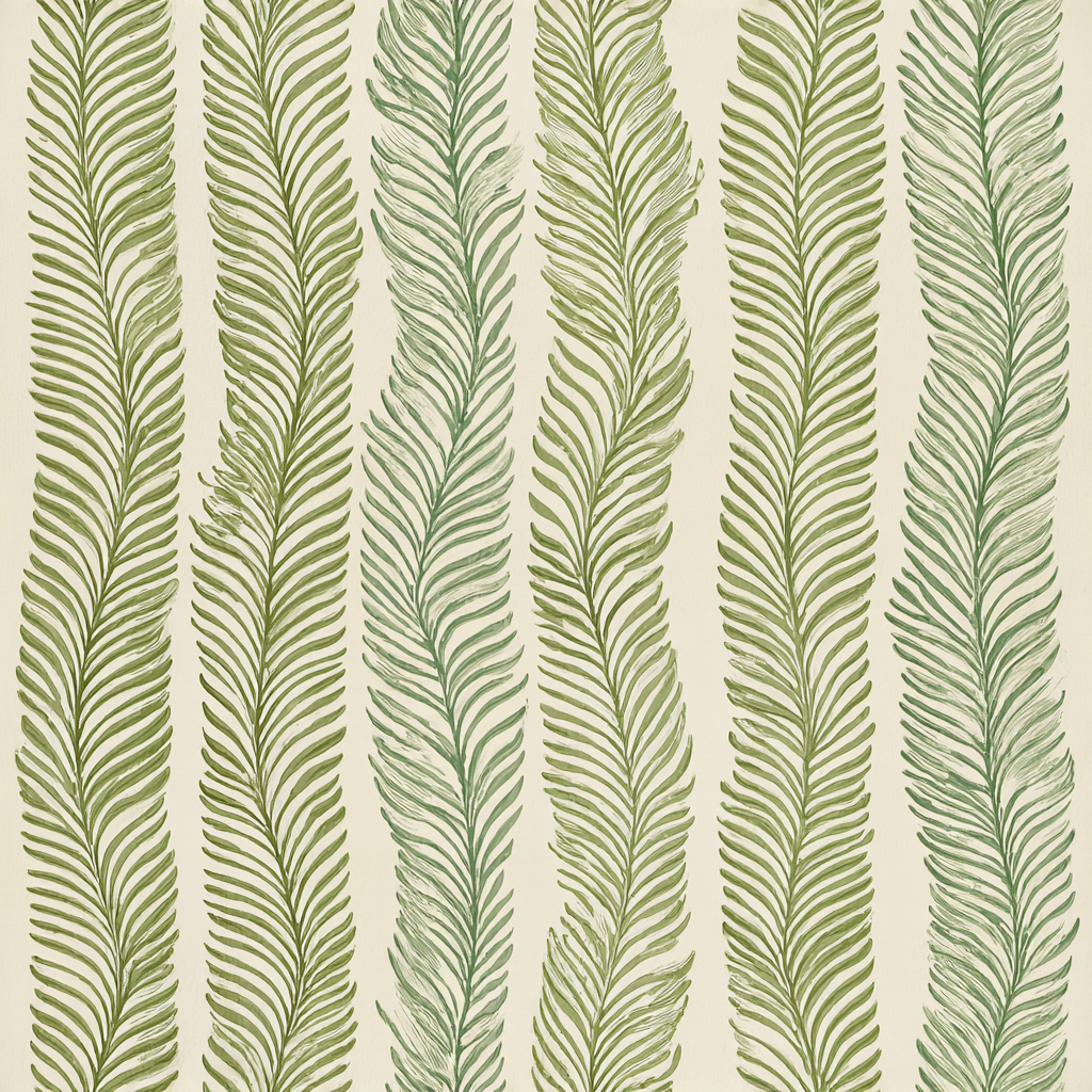Green Fernward wallpaper by Sandberg with vertical stylized fern pattern on off-white background.