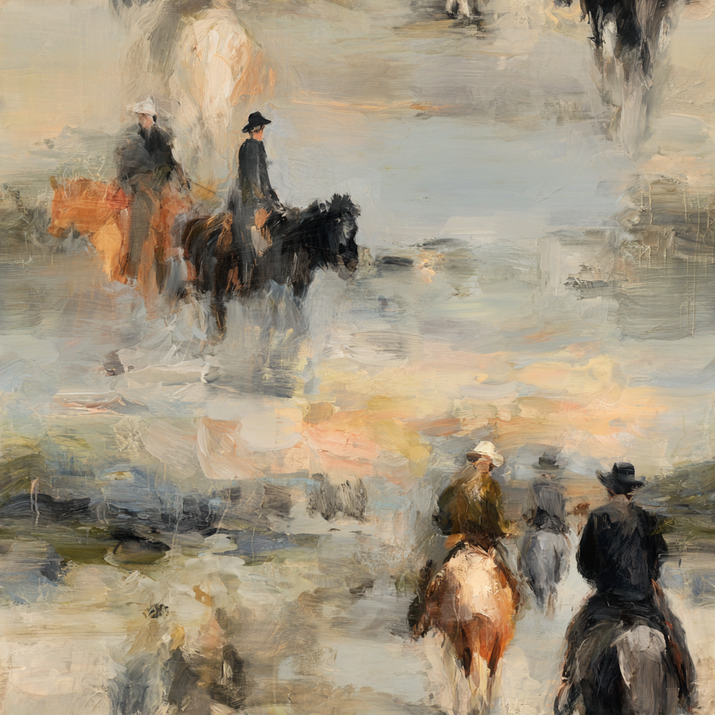 Oilwash wallpaper featuring riders on horseback, with textured brushstroke effects.