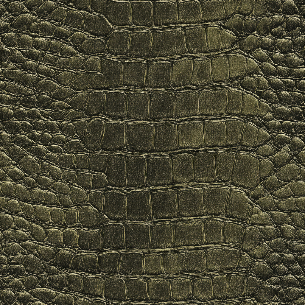 Green wallpaper with alligator skin pattern.