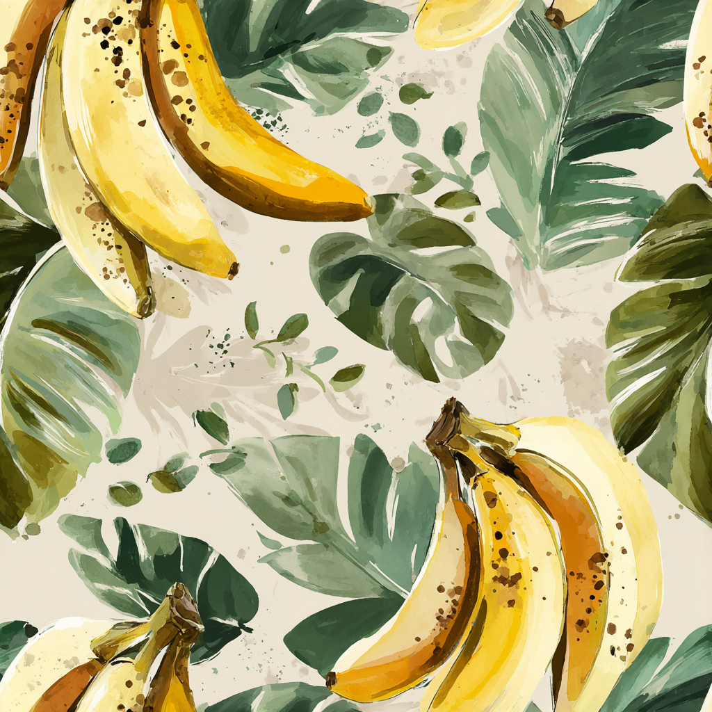 Jungle Ripe Wallpaper with banana and monstera leaf pattern.