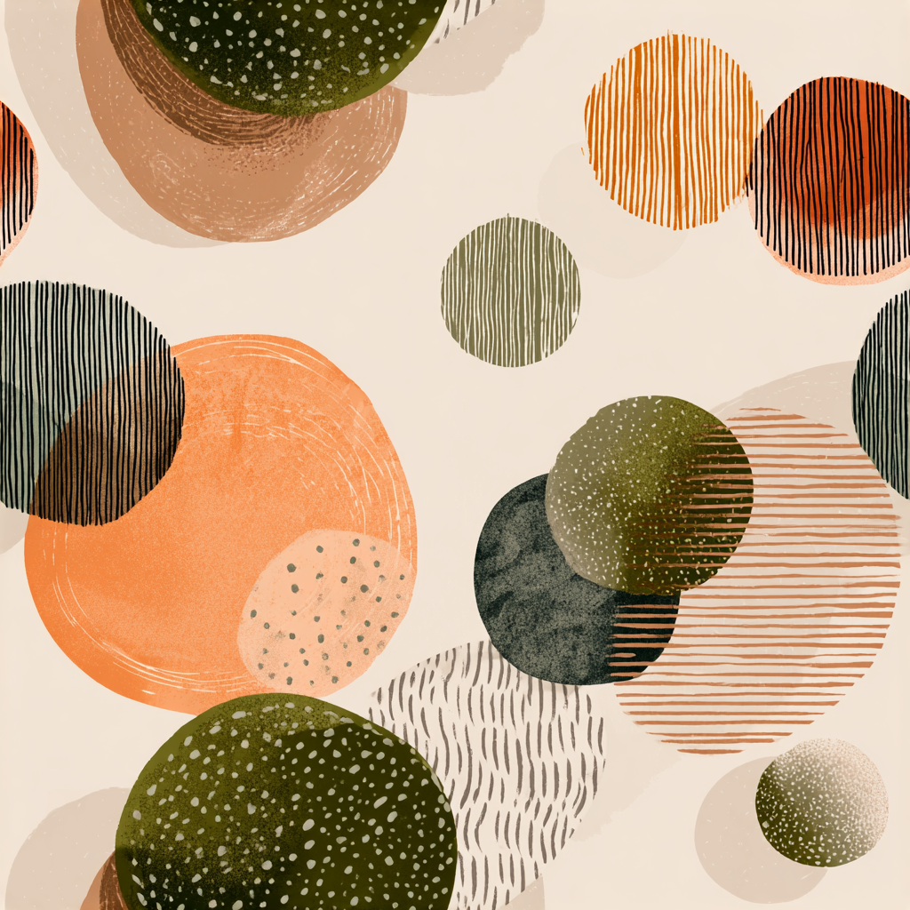 Abstract wallpaper with circles and dots in earthy, muted tones.