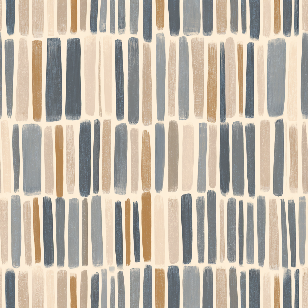 Mesa Ledger wallpaper with vertical brushstroke pattern in tan, blue, and gray.
