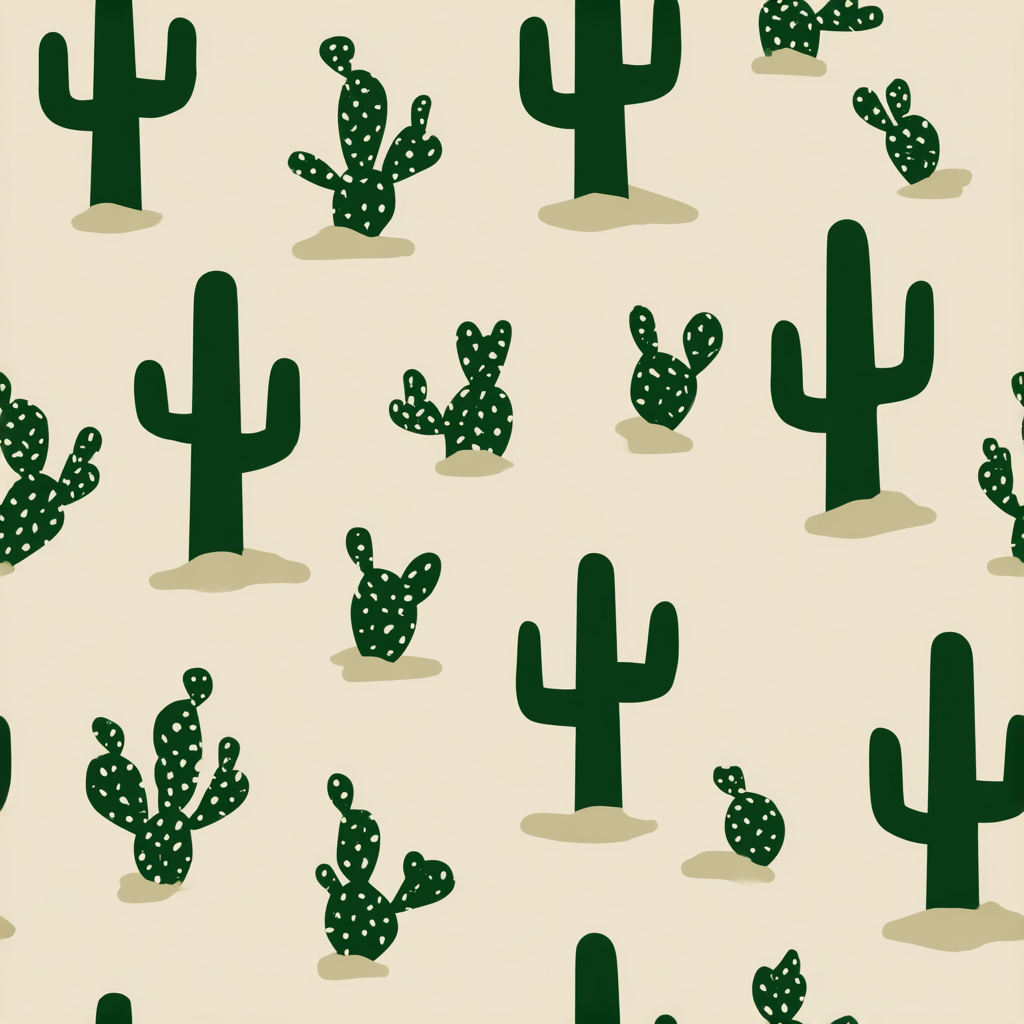 Sonora plain wallpaper with a cactus pattern, set against a tan background.