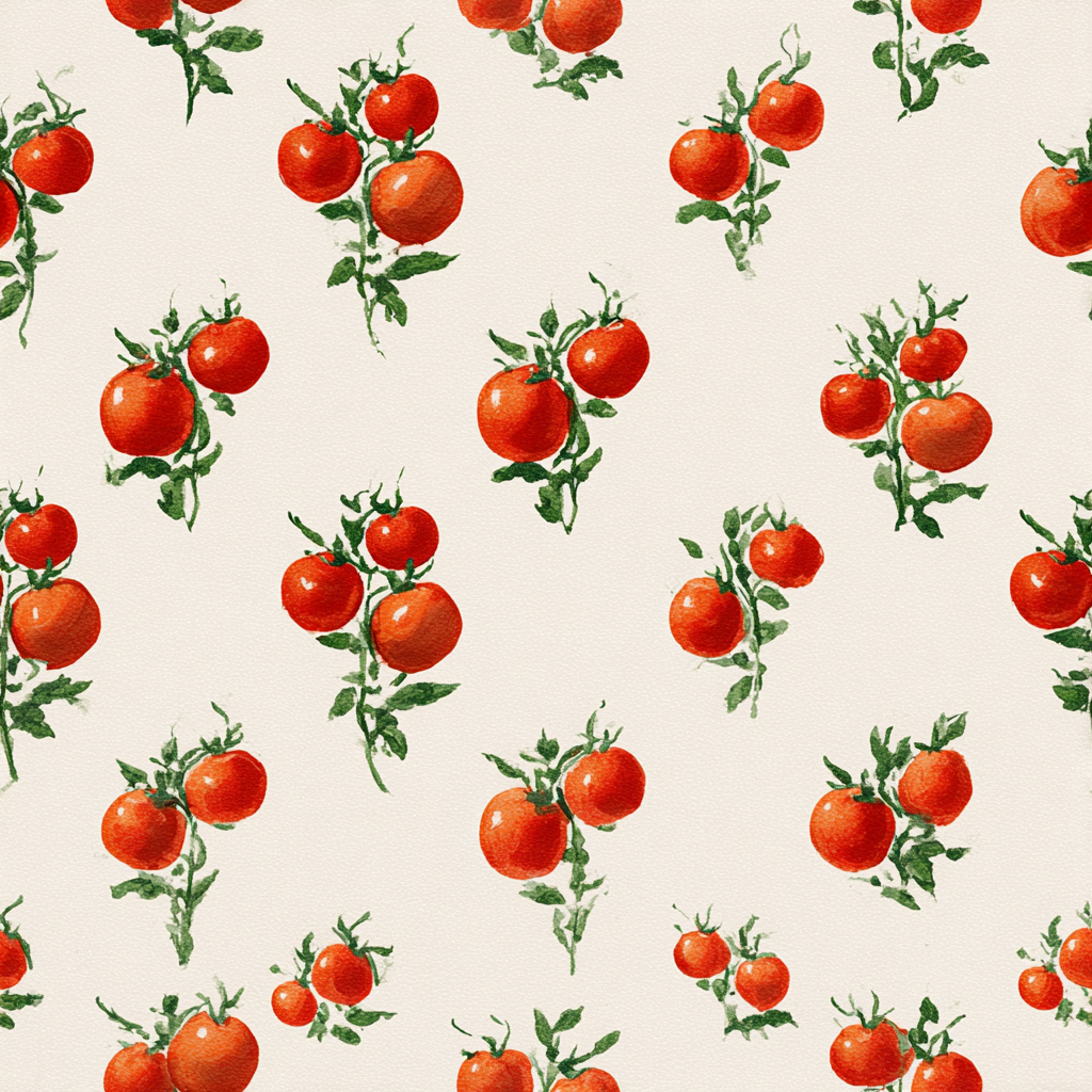 Fresh pomodoro fresco wallpaper with tomato bunches pattern.