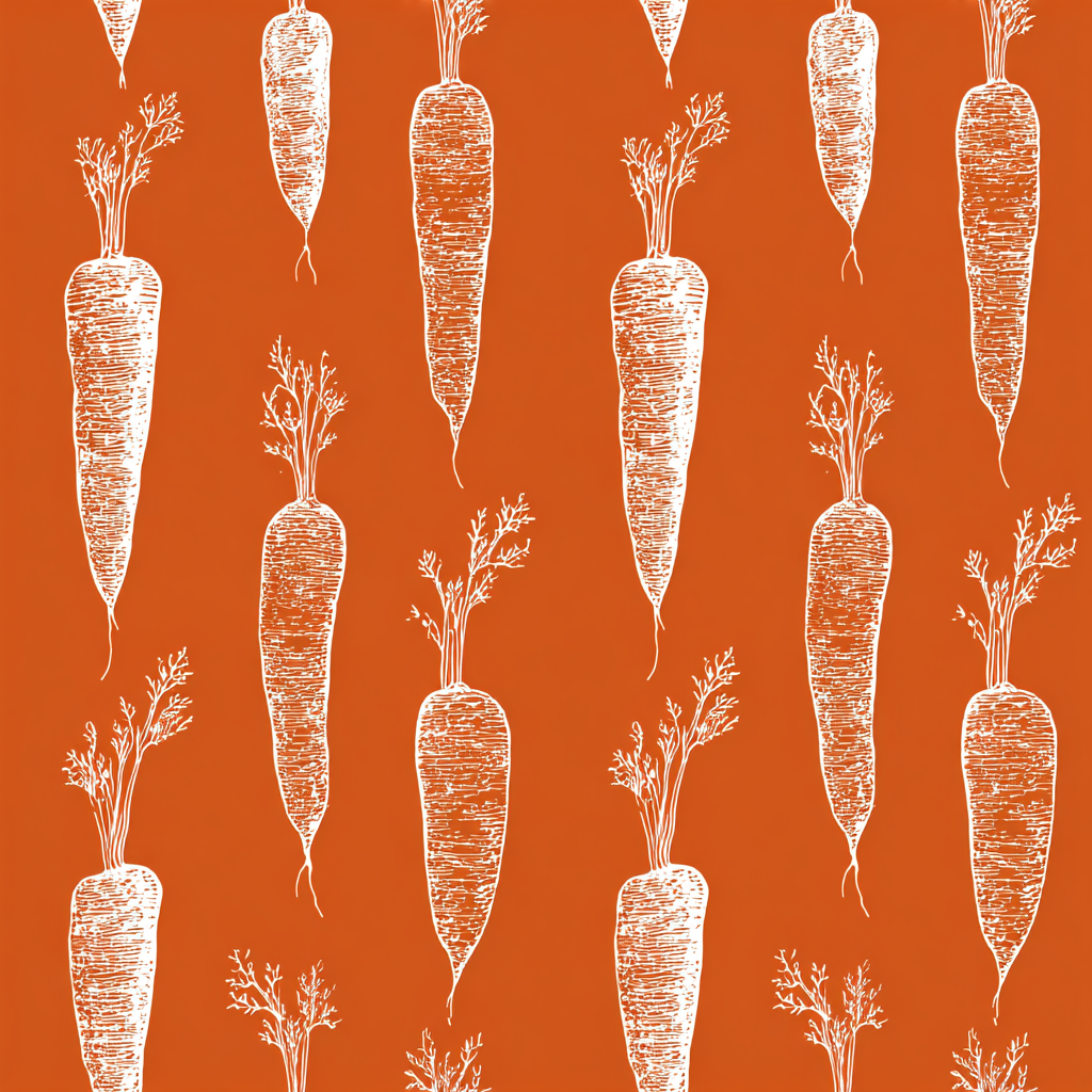 Vegetable pattern wallpaper with white carrot illustrations on an orange background.