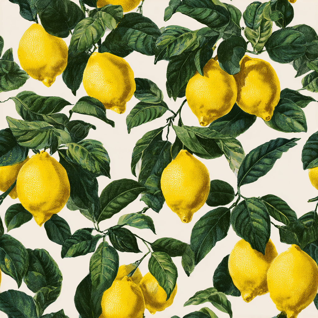Yellow Amalfi Stem wallpaper with a lemon and leaf pattern.