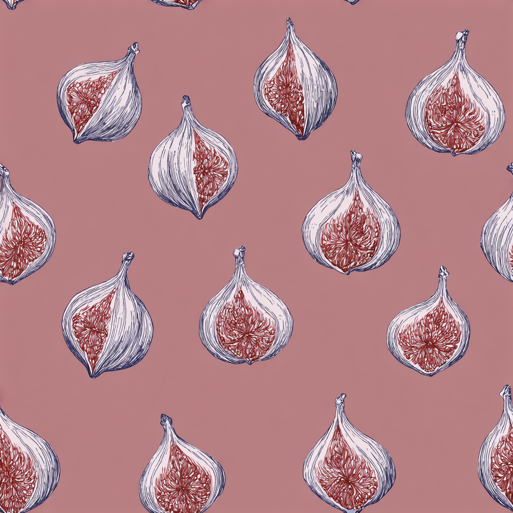 Roselle fig wallpaper with a pattern of halved figs on a rosy background.