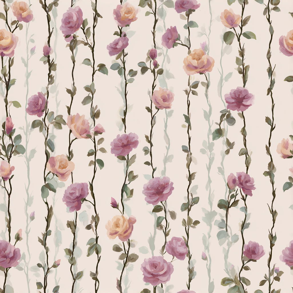 Floral print Vineyard Rosewalk Wallpaper featuring vertical stems with roses.