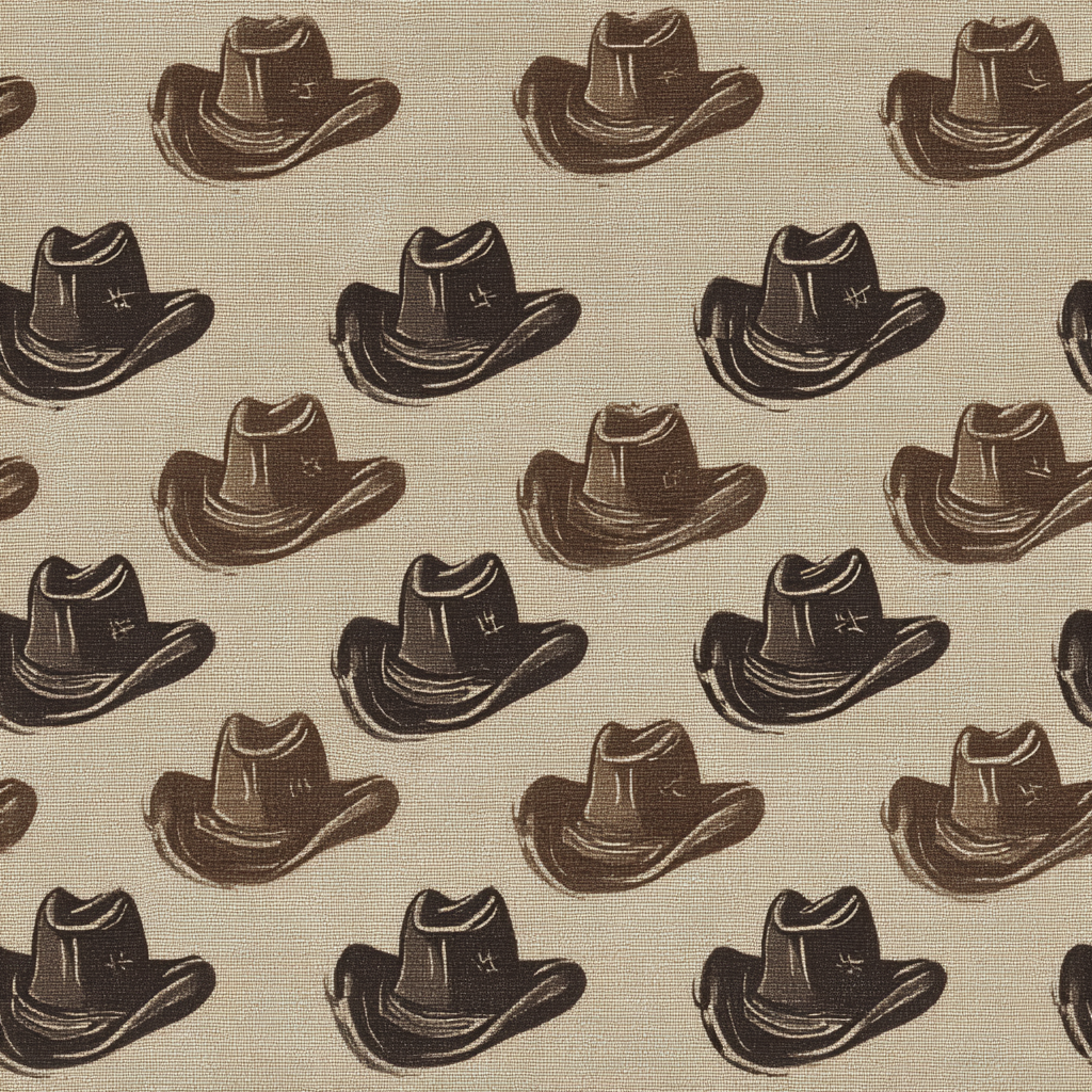 Cowboy hat pattern wallpaper from Hat Creek, featuring a brown and beige color palette with a canvas-like texture.
