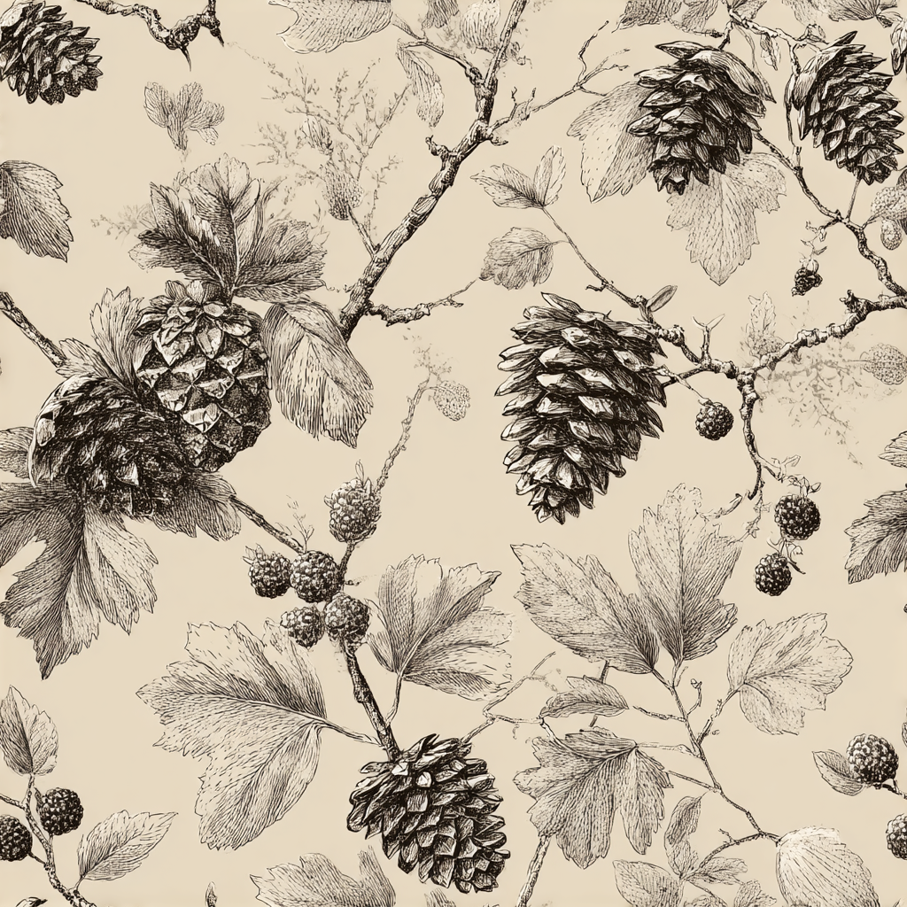 Woodland Toile Pinecone Wallpaper
