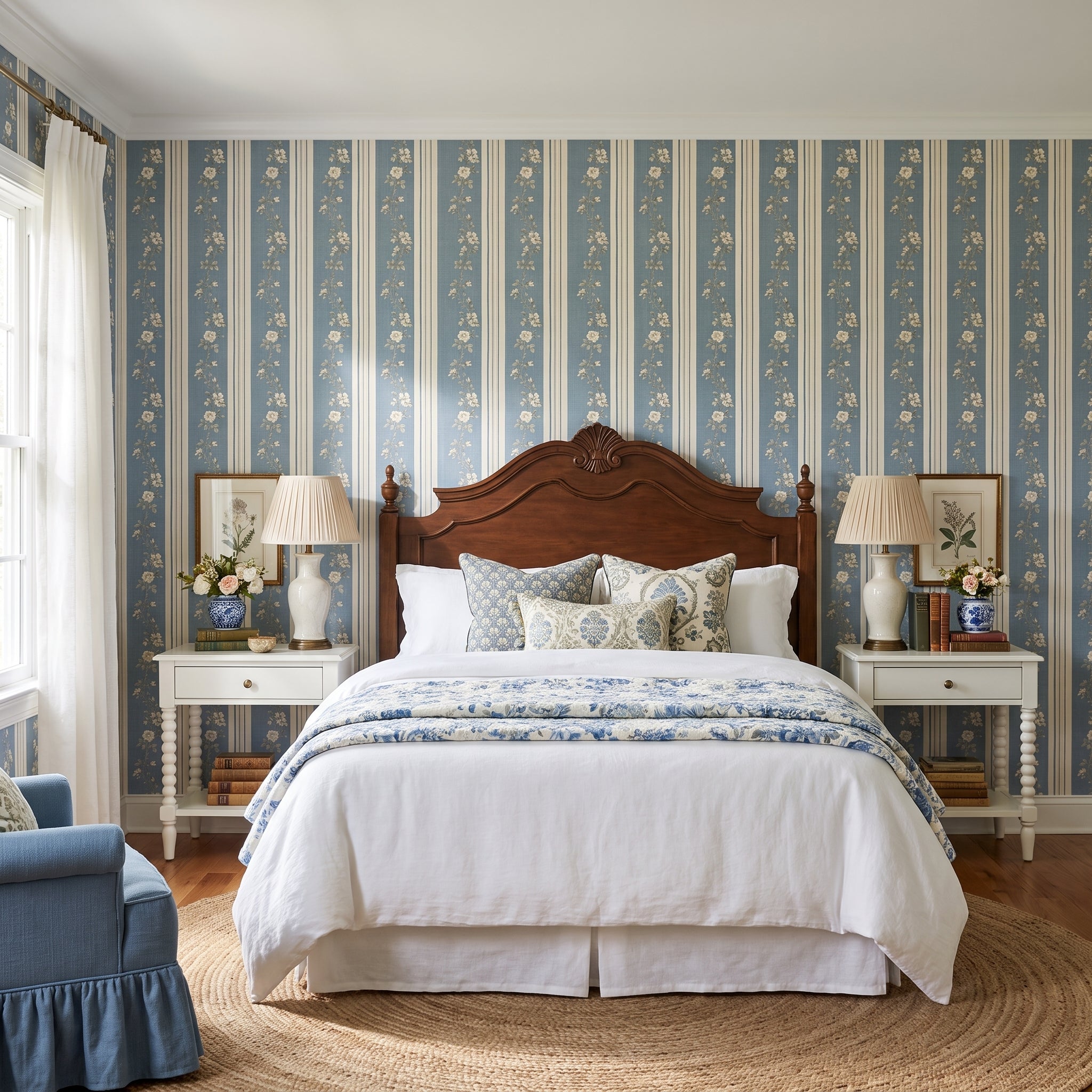 Climbing Rose Pinstripe — styled room 1