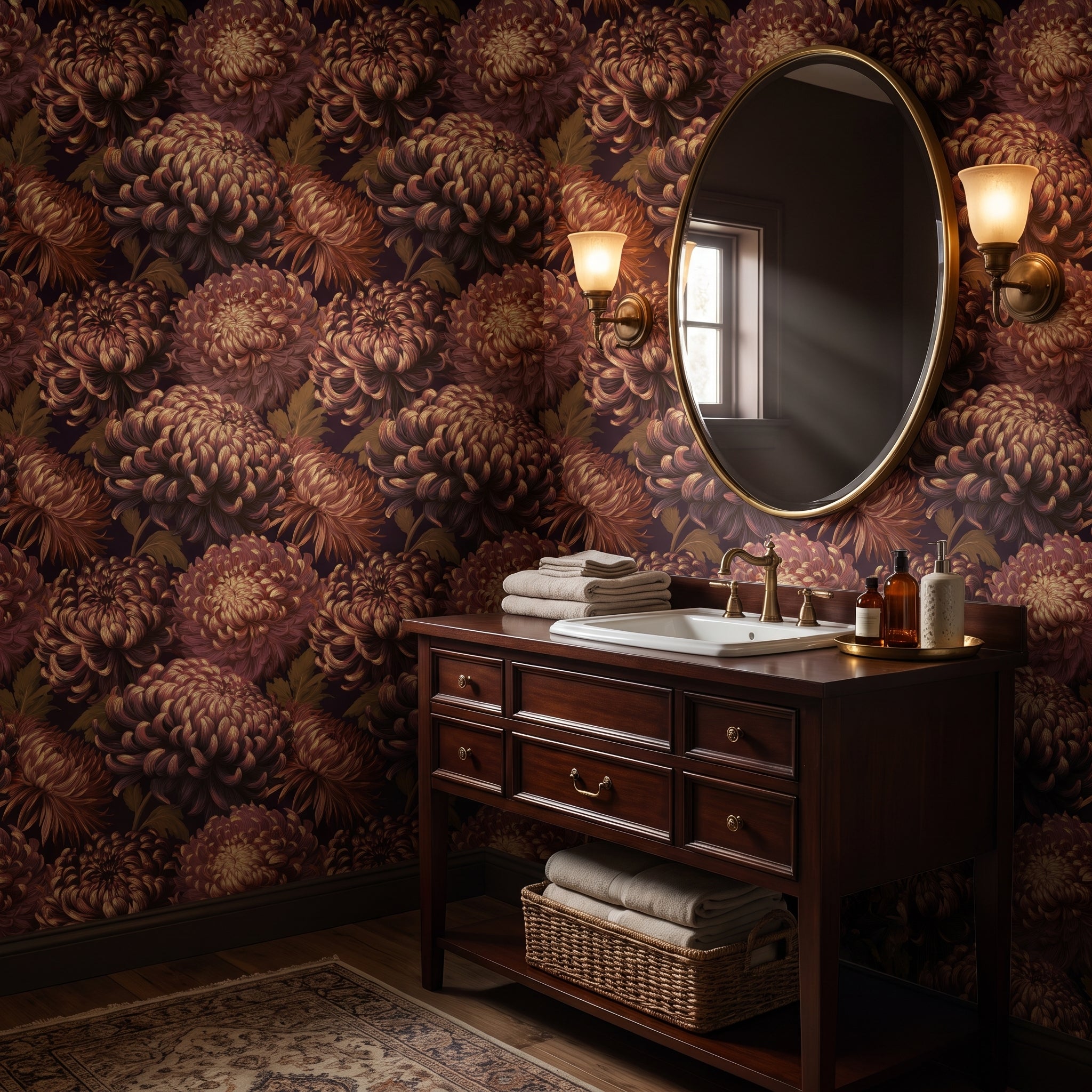Mauve Chrysanthemum Crown — styled room 1