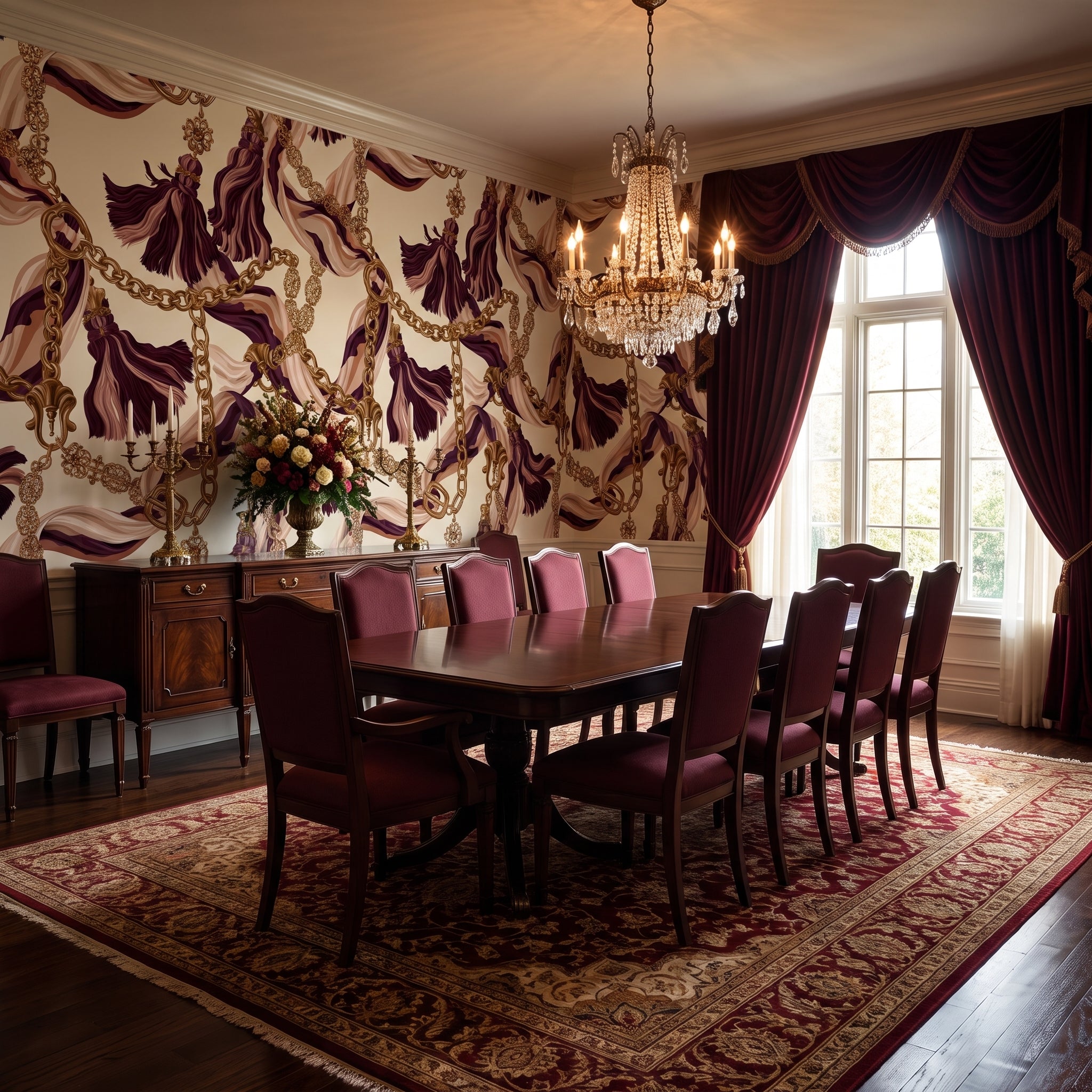 Burgundy Link and Tassel — styled room 1