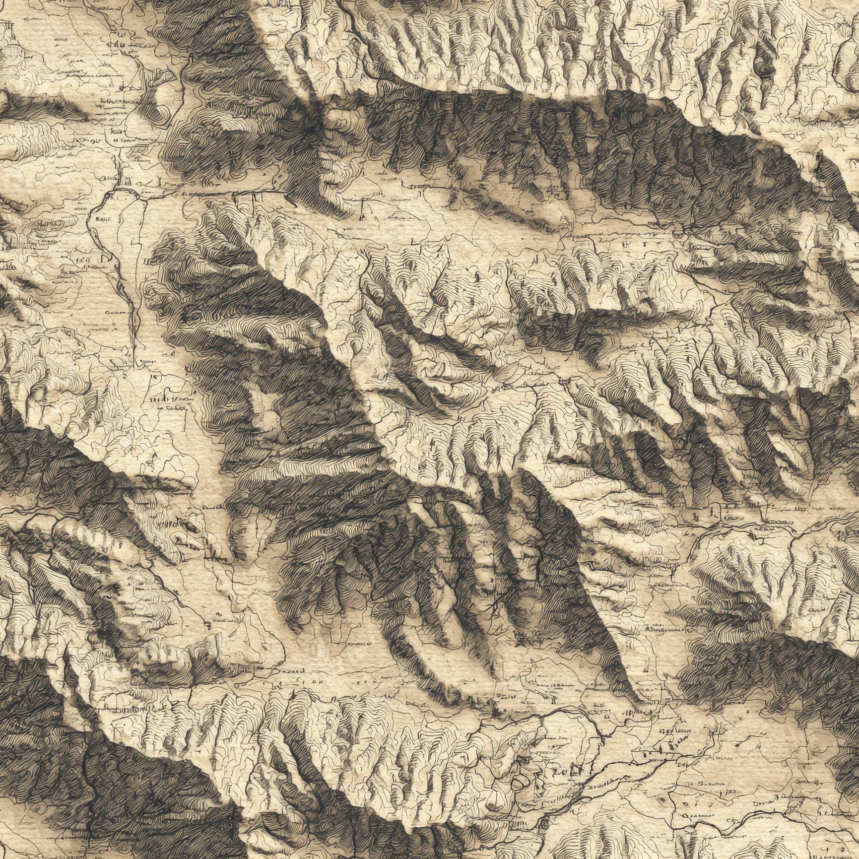 Antique beige wallpaper by Alta Ridge Survey featuring topographical map pattern.