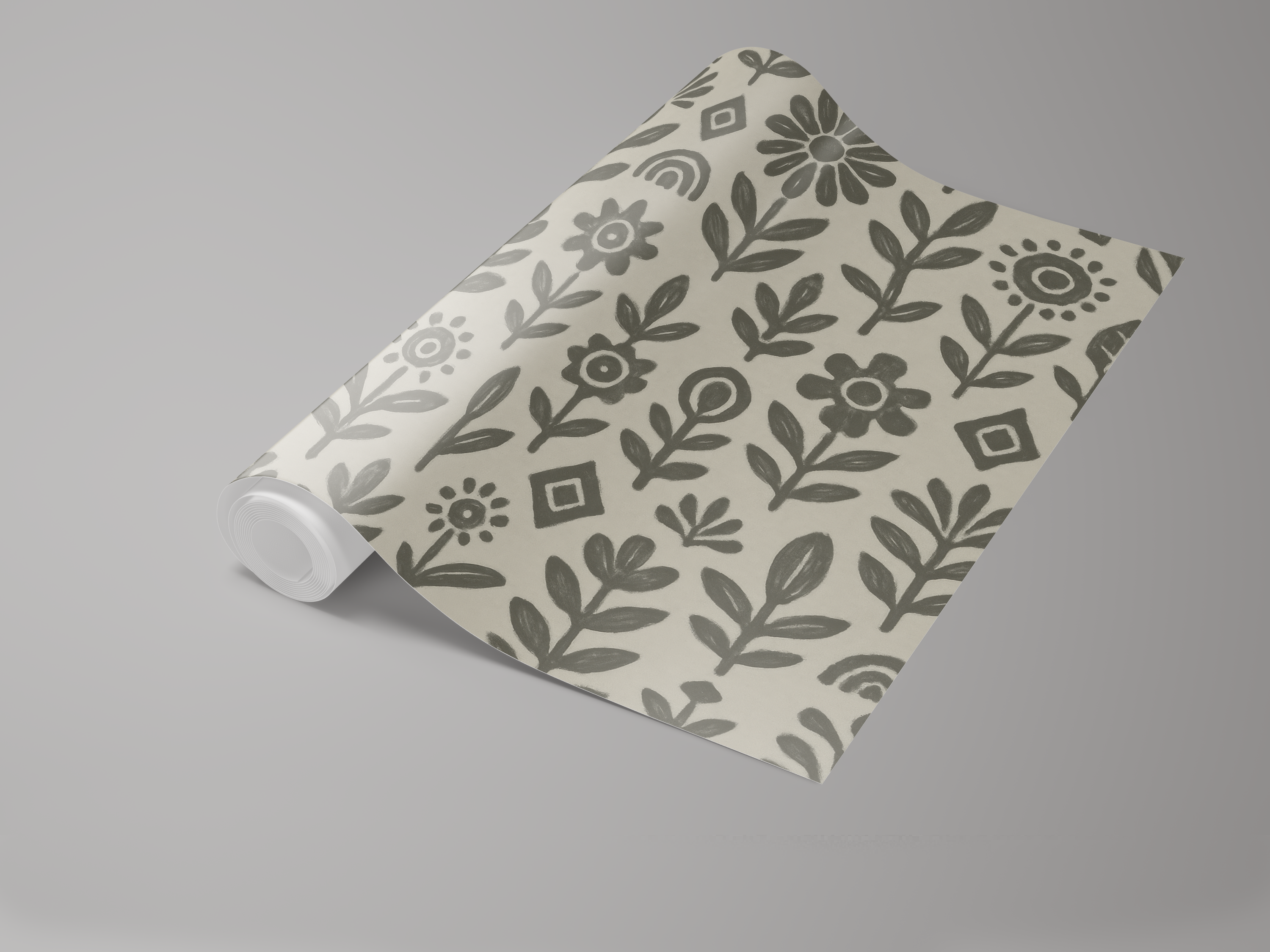 Artisan ink wallpaper with floral and geometric patterns.
