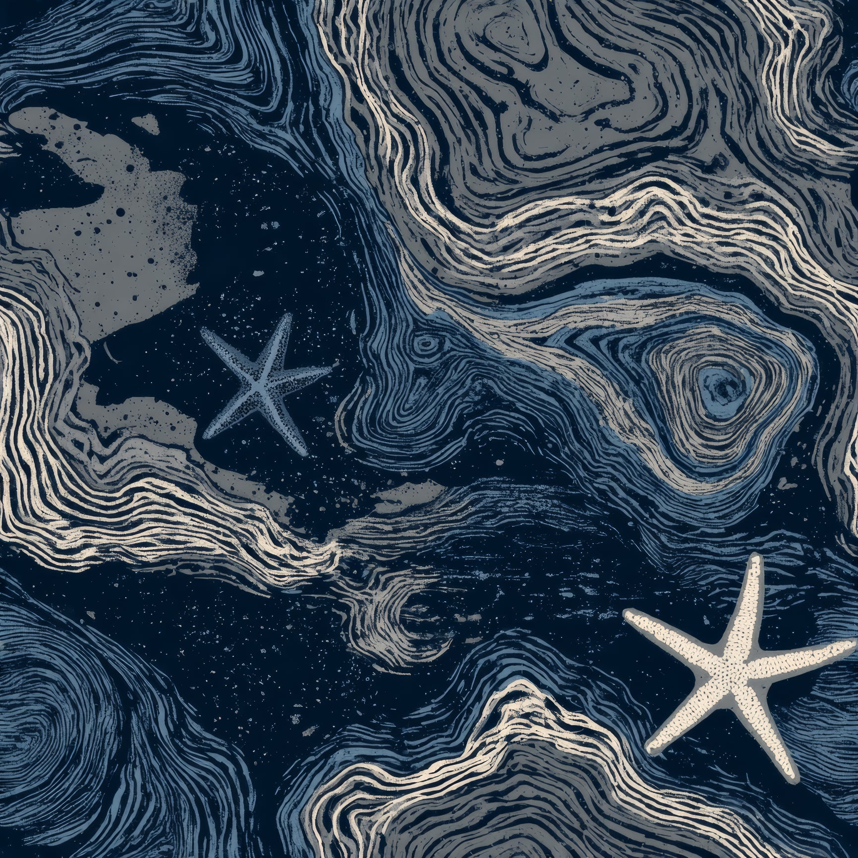 Bathymetric Starshore wallpaper with abstract topographic patterns and starfish designs.