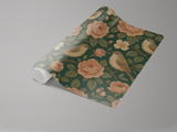 Birdsong Manor wallpaper with floral and bird pattern.