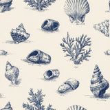 Blueport Antiqua Wallpaper with shell and sea plant pattern.