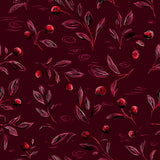 Bordeaux thicket wallpaper with a cherry and leaf pattern.