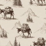 Burro wayfinder wallpaper featuring a repeating donkey motif by mountains and trees.