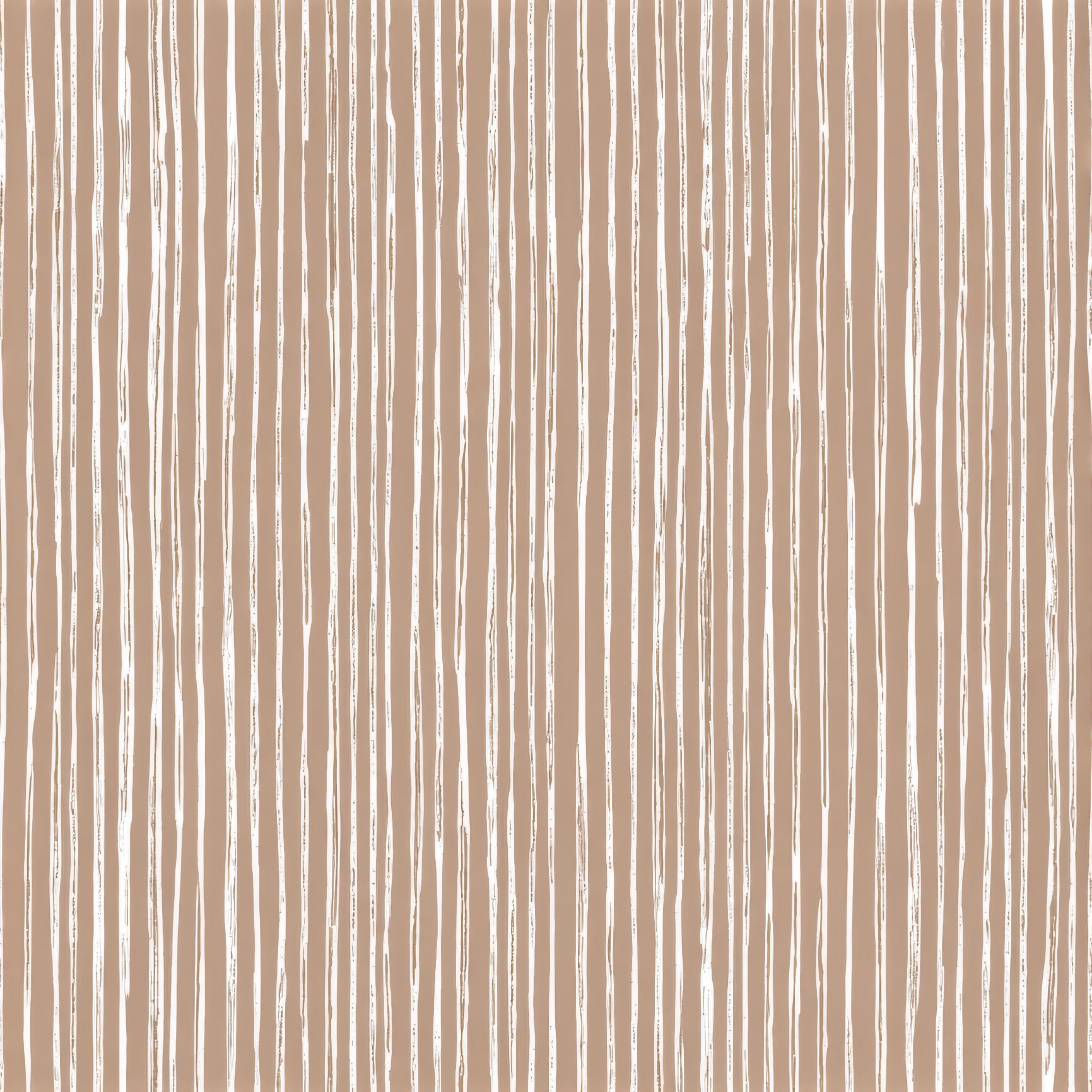 Beige wallpaper with white, thin vertical lines and distressed detailing.