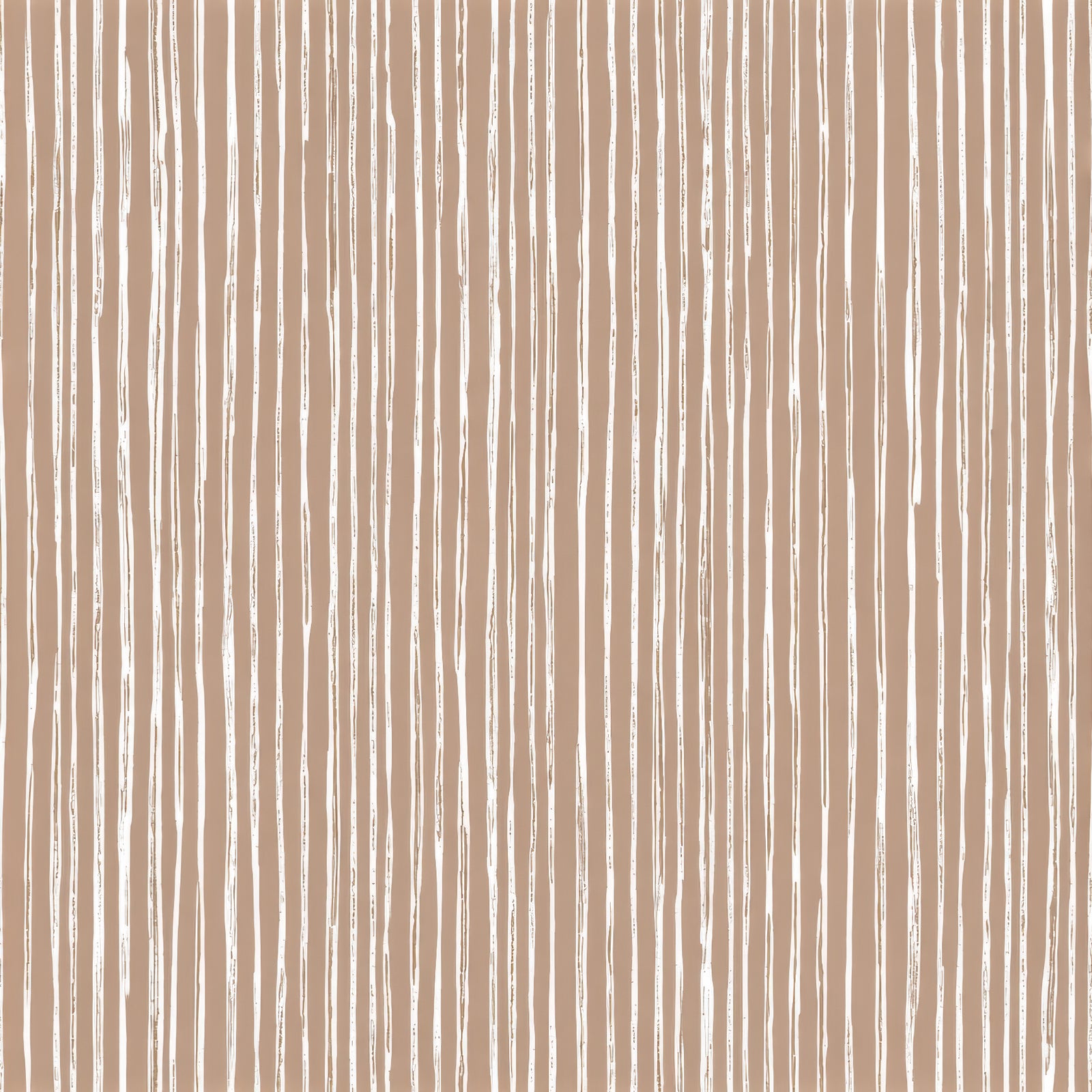 Beige wallpaper with white, thin vertical lines and distressed detailing.