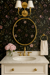 Berry Meadow Wallpaper with floral pattern on a black background.
