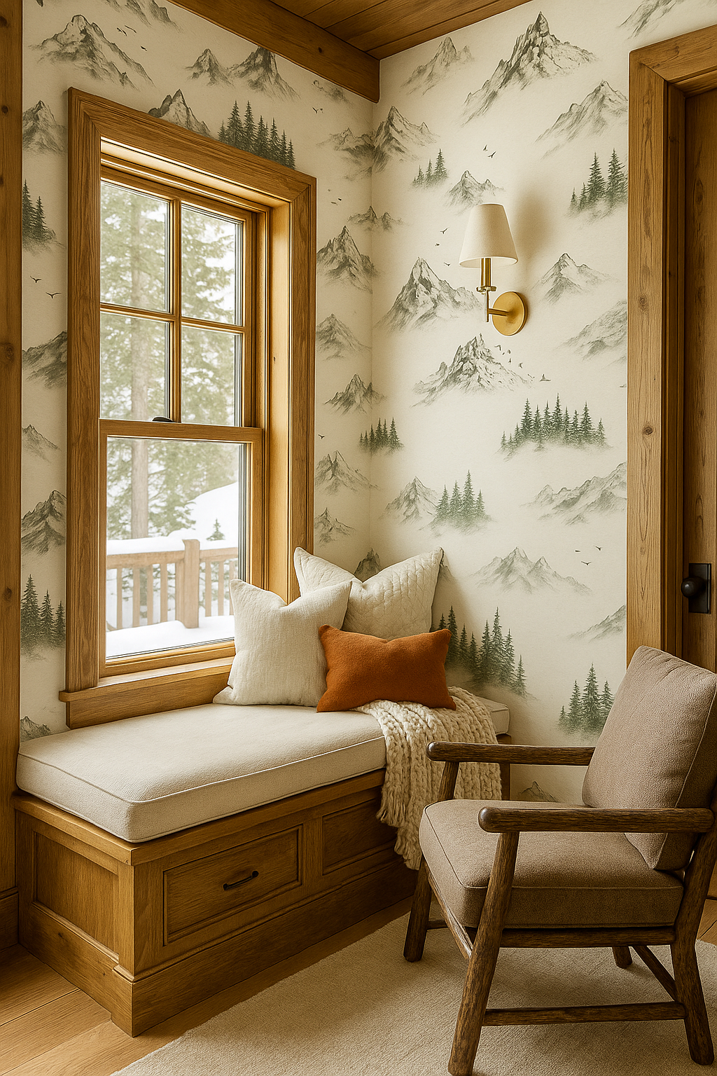 Woodland Toile Pinecone Wallpaper