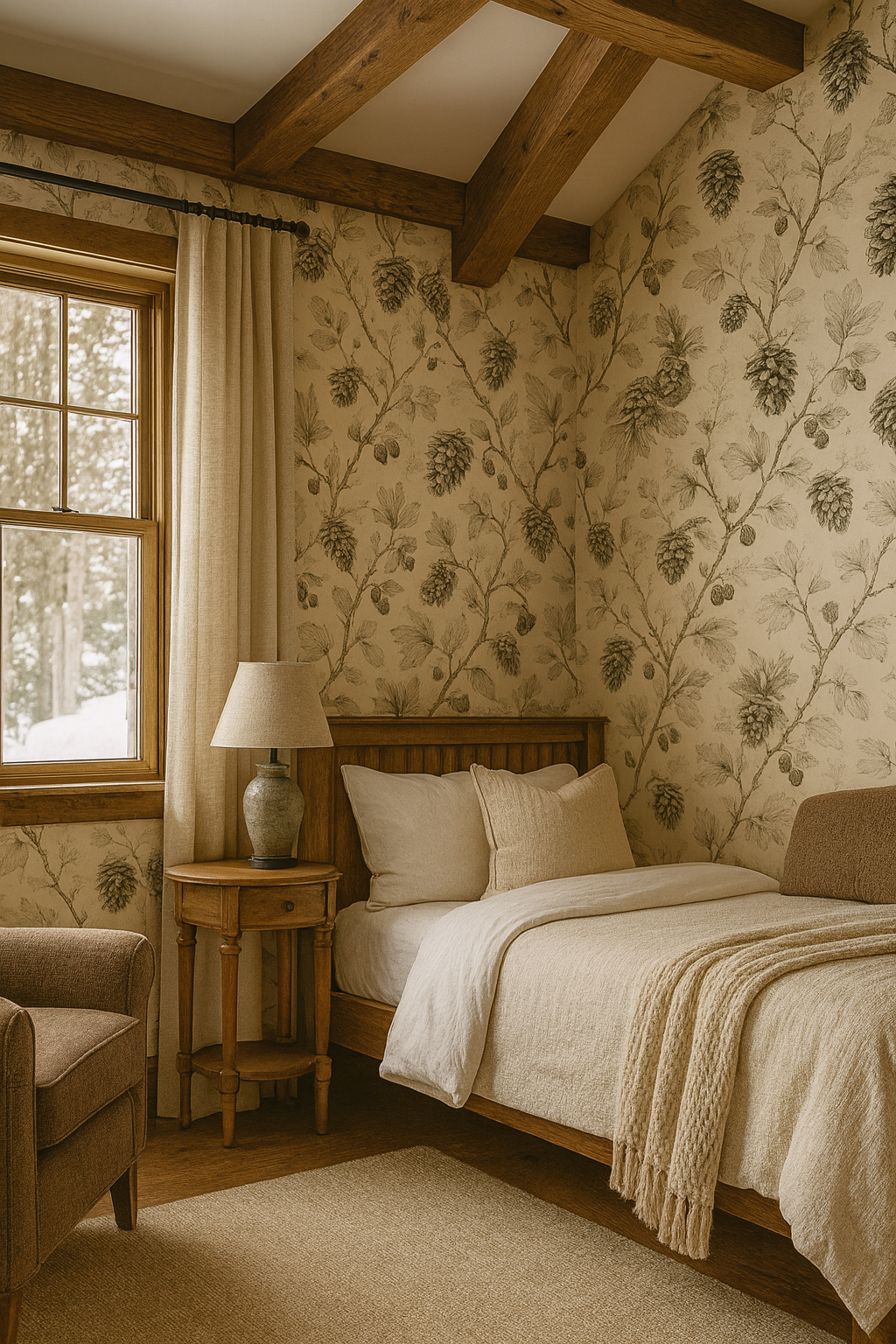 Woodland Toile Pinecone Wallpaper