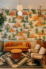 Painted Mesa Wallpaper with desert cactus design on a white background.