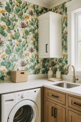 Prickly pear paintings wallpaper with cactus pattern on a light background.