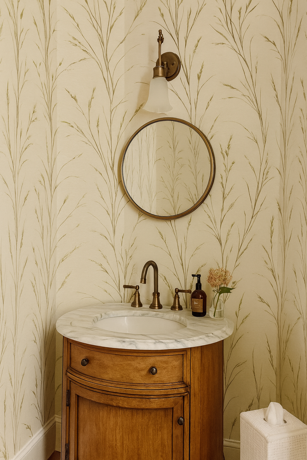 Prairie Whisper wallpaper with tall wheat design on a neutral background.
