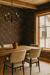 Wheat Whiskers Wallpaper with a gold on dark brown pattern.