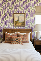 Lupine Lore wallpaper with purple floral pattern on an off-white background.